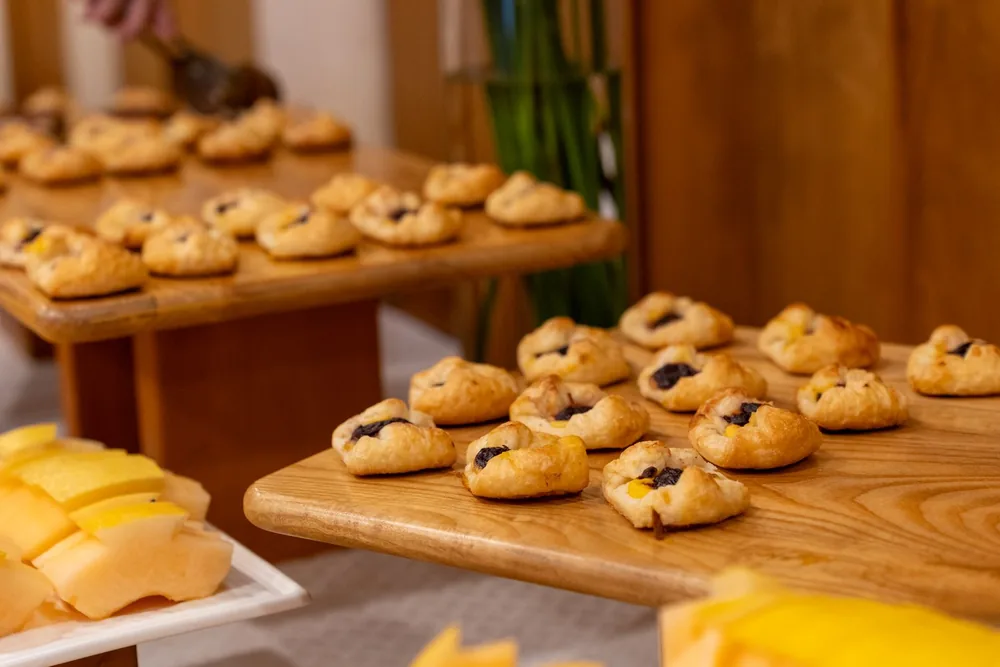 Authentic bakery products served on a wooden board