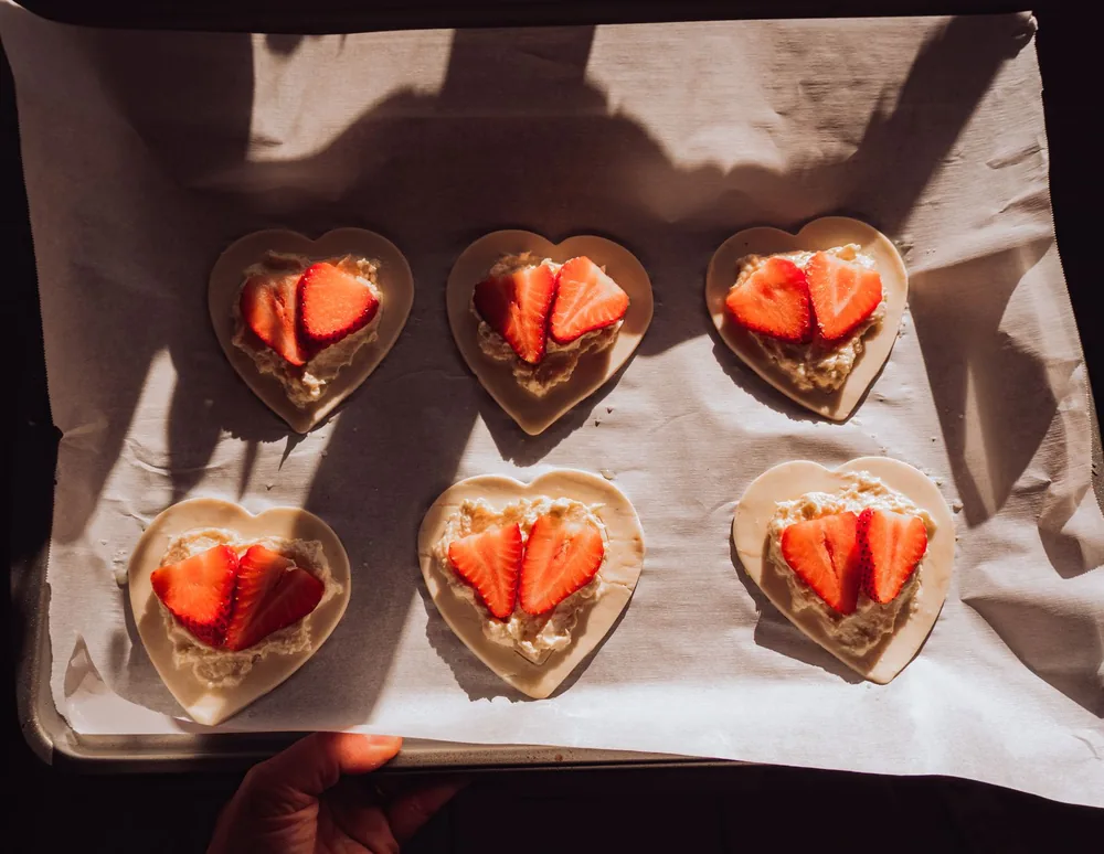 Pastry products cut into shape